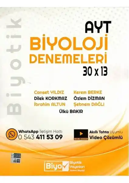 Biyotik Yayınları AYT Biyoloji 30 x 13 Denemeleri Sınav Hazırlık ve Çalışma Seti