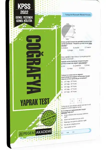 Pegem Akademi 2022 KPSS Coğrafya Yaprak Testi Sınava Hazırlık ve Pratik İçin Güncel Kaynak