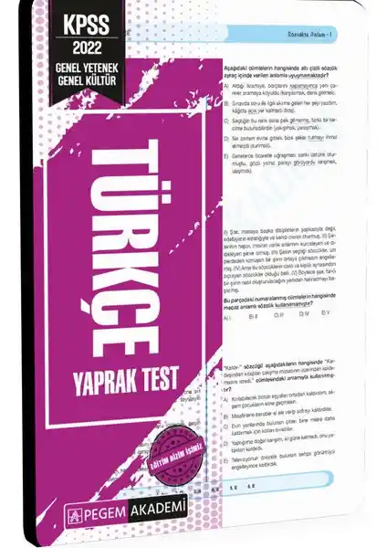 Pegem Akademi 2022 KPSS Türkçe Yaprak Testi Detaylı Analizi ve Kullanım Özellikleri