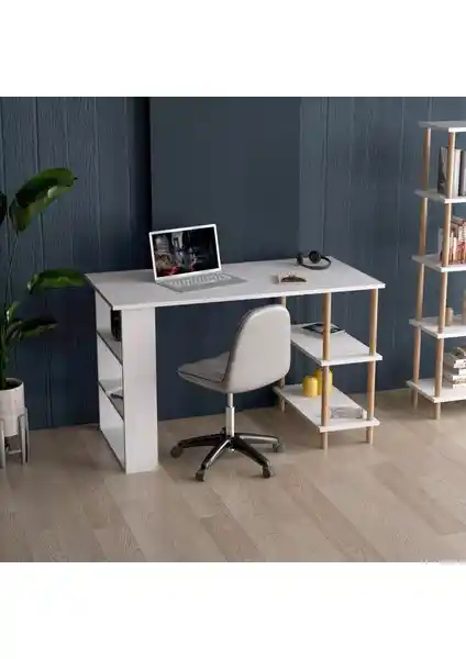 İntergo 4 Raflı Masa ile Moonlife Çınar Kitaplıklı Çalışma Masası Stabilite ve Depolama