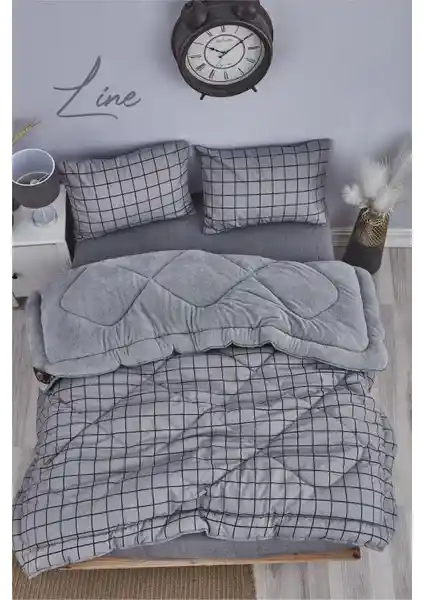 Marla Home Line Siyah-Gri Desenli ve Goldrise Melissa Welsoft Yorgan 195x215 cm