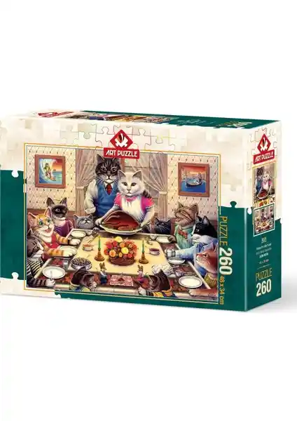 Art Puzzle Kedi Ailesi Ziyafette 260 Parça Detaylı Puzzle Seti Yetişkin ve Çocuklar İçin