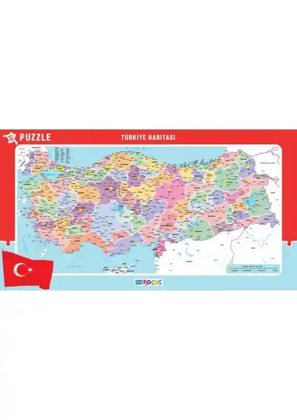 Blue Focus 56x30 cm Büyük Boy Türkiye Haritası Puzzle Detaylı ve Dayanıklı Eğitim Oyuncağı
