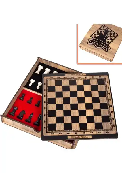 İsimlik Sepeti Kişiye Özel Ahşap Satranç Takımı ve Saklama Kutusu