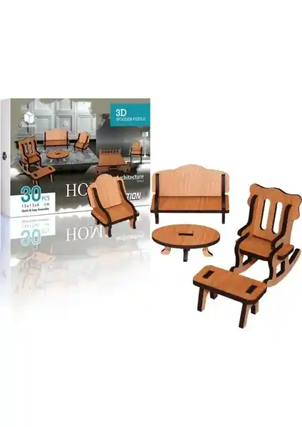 Pershang 30 Parçalı Ahşap 3D Puzzle Çocuklar İçin Eğitici ve Güvenli Oyuncak