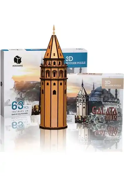 Pershang Galata Kulesi 3D Ahşap Yapboz 61 Parça Çocuklar ve Yetişkinler İçin Eğitici Oyun