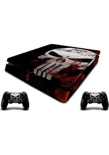 PlayStation 4 Slim için Punisher temalı yüksek kaliteli sticker seti ile kişisel tarzınızı yansıtın
