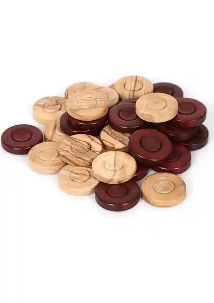 Pusula Oyun Zeytin ve Şimşir Ağacından Hareli Tavla Pulu 35 mm - El İşçiliği ve Doğal Malzeme Kullanımı