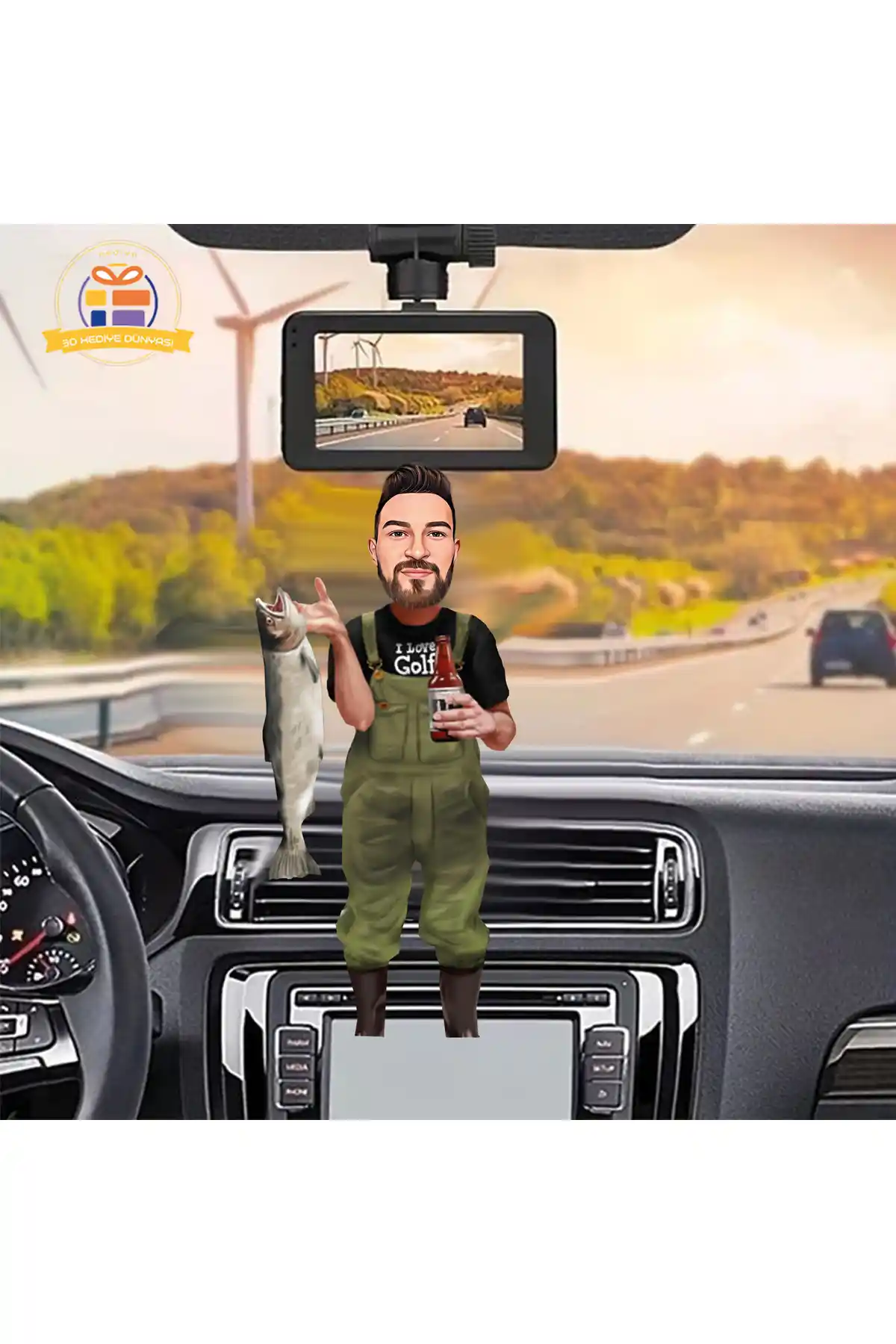 3D Balıkçı Temalı Araba Dikiz Aynası Süsü Modern ve Dayanıklı Tasarım