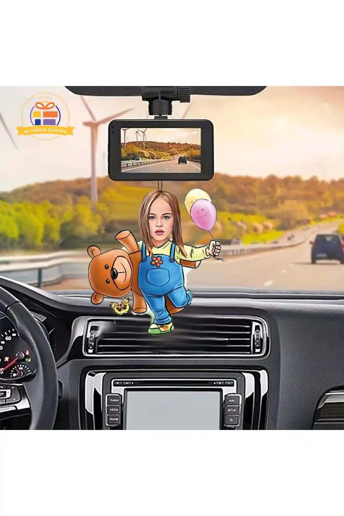 3D Hediye Dünyası Ayıcıklı Kız Çocuğu Balonlu Araba Dikiz Aynası Süsü Dekoratif Ürün