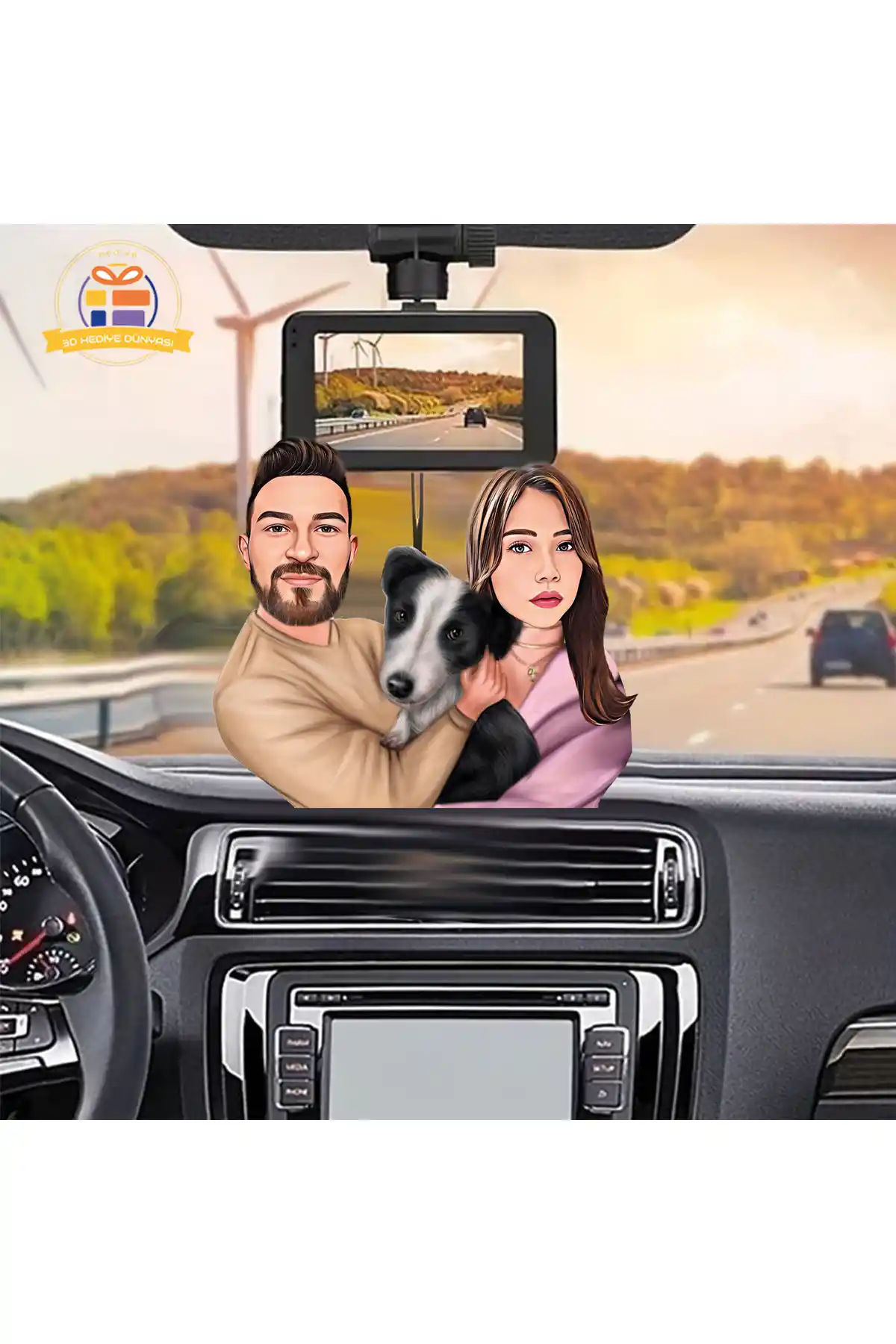 3D Hediye Dünyası Köpek Karikatürlü Çift Hayvan Sever Araba Dikiz Aynası Süsü