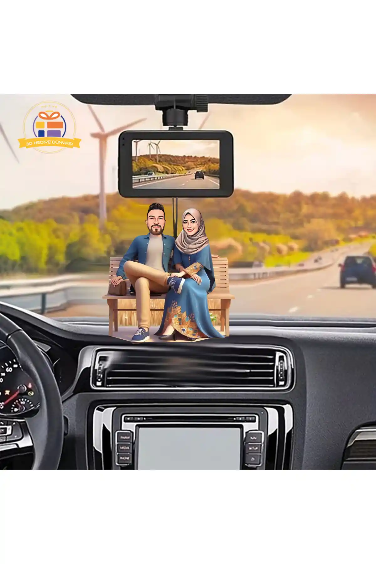 3D Kapalı Tesettürlü Sevgili Temalı Araba Dikiz Aynası Süsü Modern ve Şık Tasarım