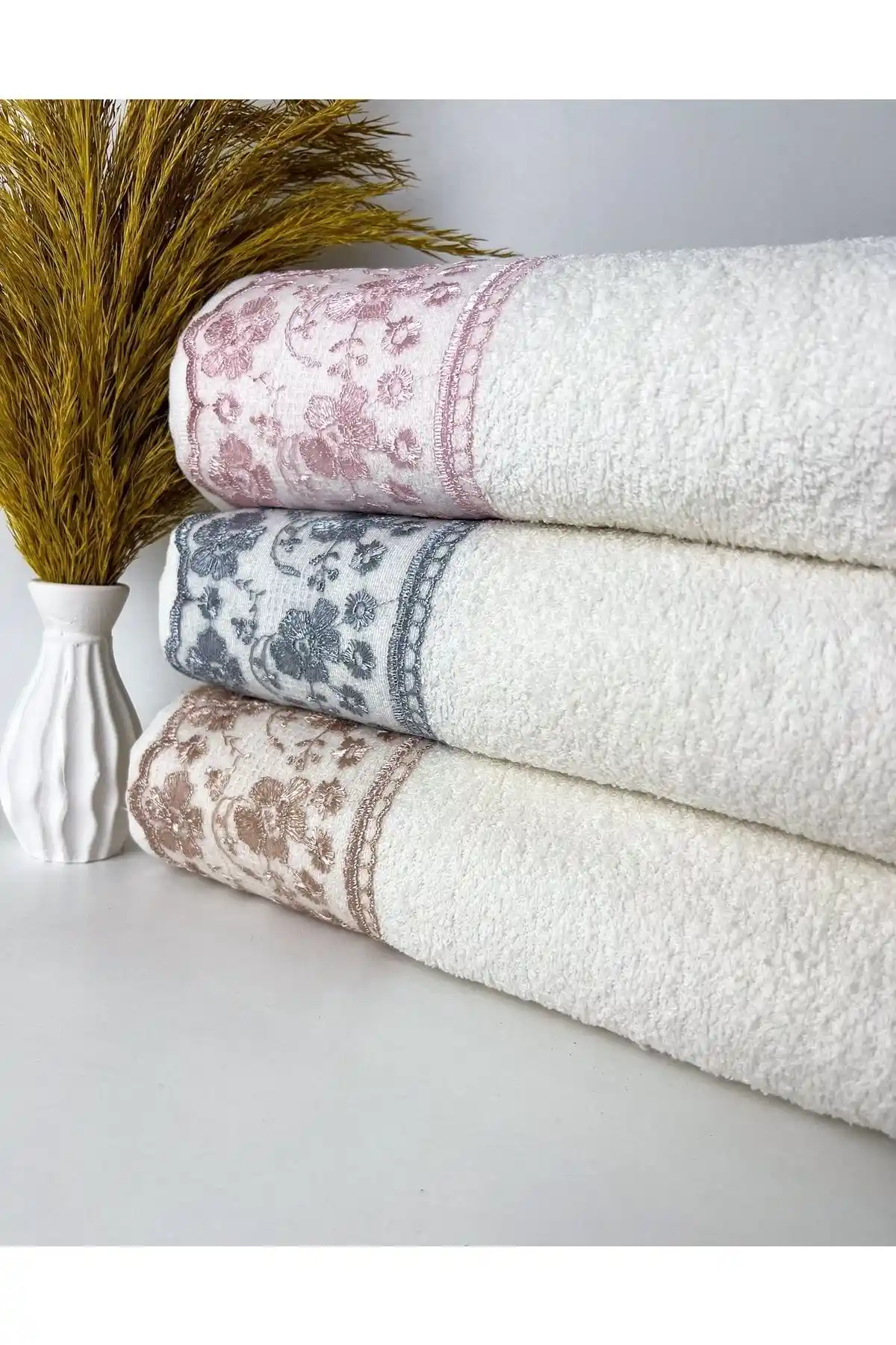 AYHANHOME 3'lü Güpürlü Yüz Havlusu Seti Bej Renk Modern ve Şık Tasarım