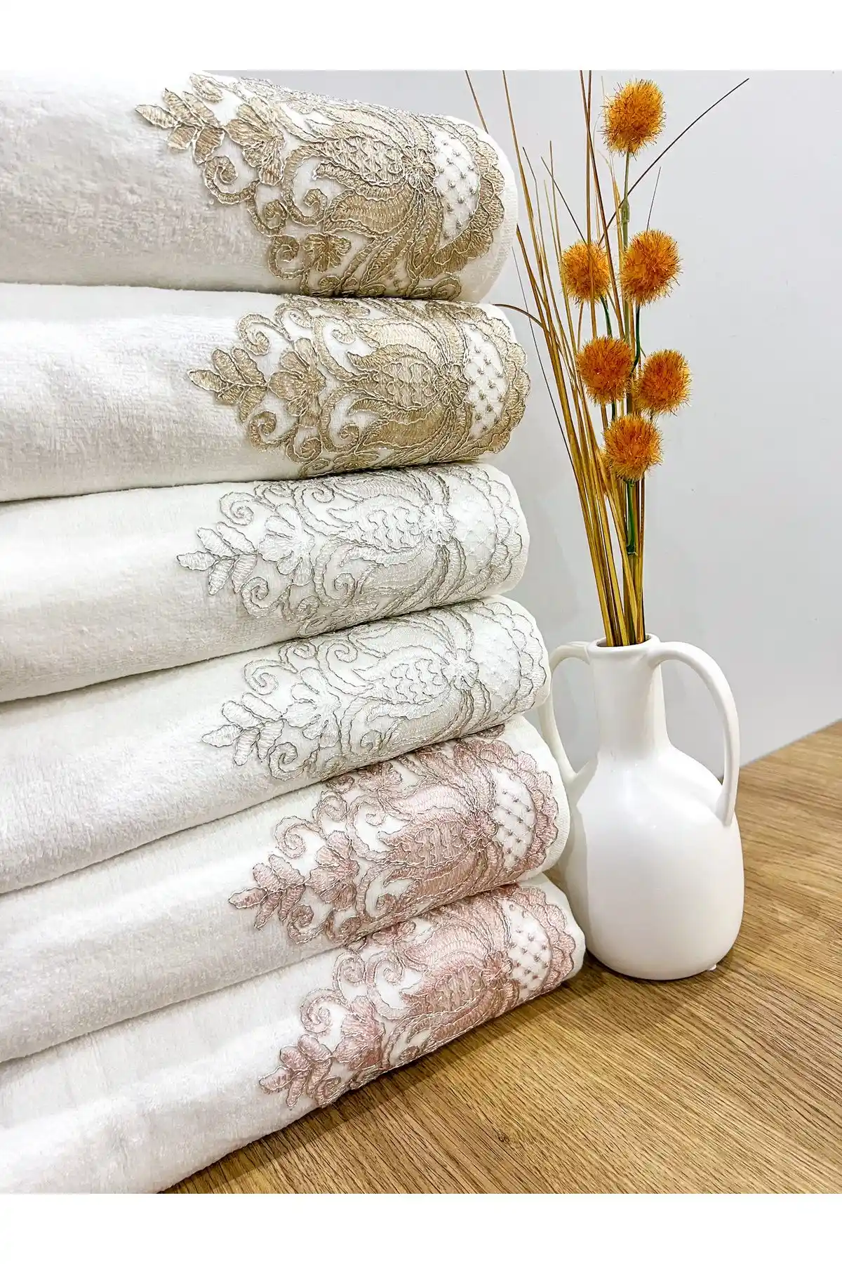 AYHANHOME 6'lı Kadife Güpürlü Çeyizlik Yüz Havlusu Seti Modern ve Şık Tasarım