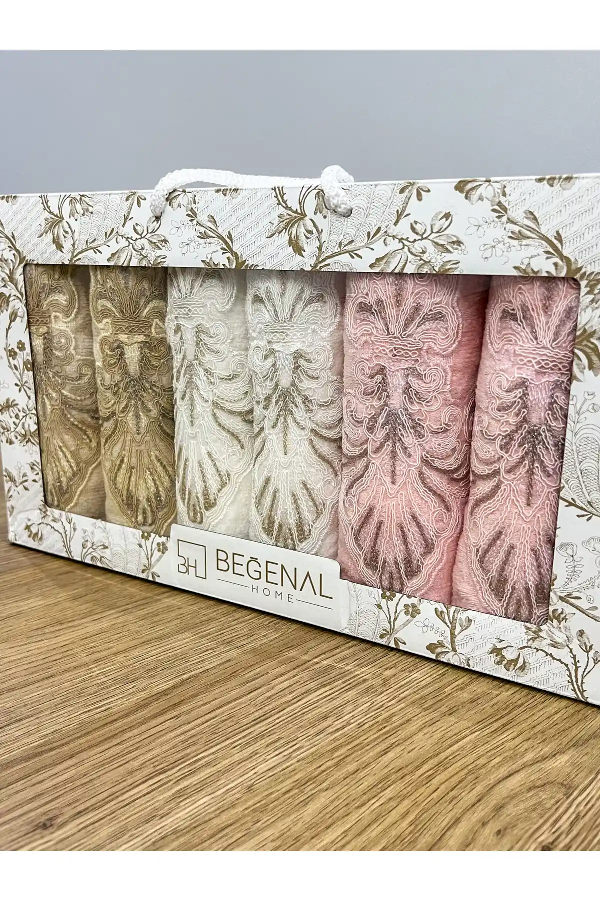 AYHANHOME Fransız Güpür İşlemeli 6'lı Yüz Havlu Seti 50x90 cm Şık ve Yumuşak