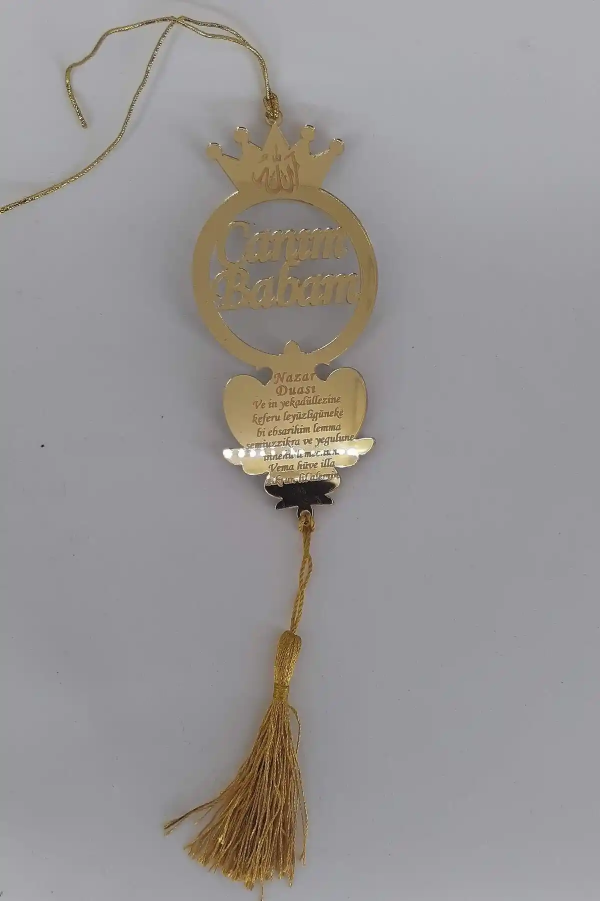 Babalar Günü İçin Nazar Dualı Gold Aynalı Pleksi Dikiz Aynası Süsü