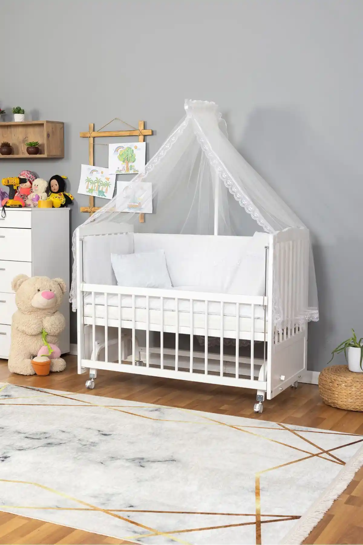 Bamgidoo Doğal Ahşap Anne Yanı Portatif Bebek Beşiği Güvenli ve Şık Uyku Çözümü