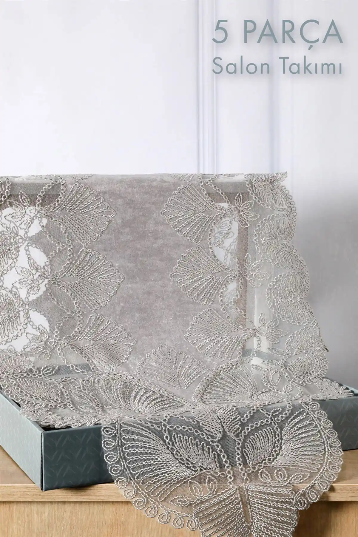 FAVORA Kadife Fransız Güpürlü 5 Parça Salon Takımı Modern ve Şık Tasarım