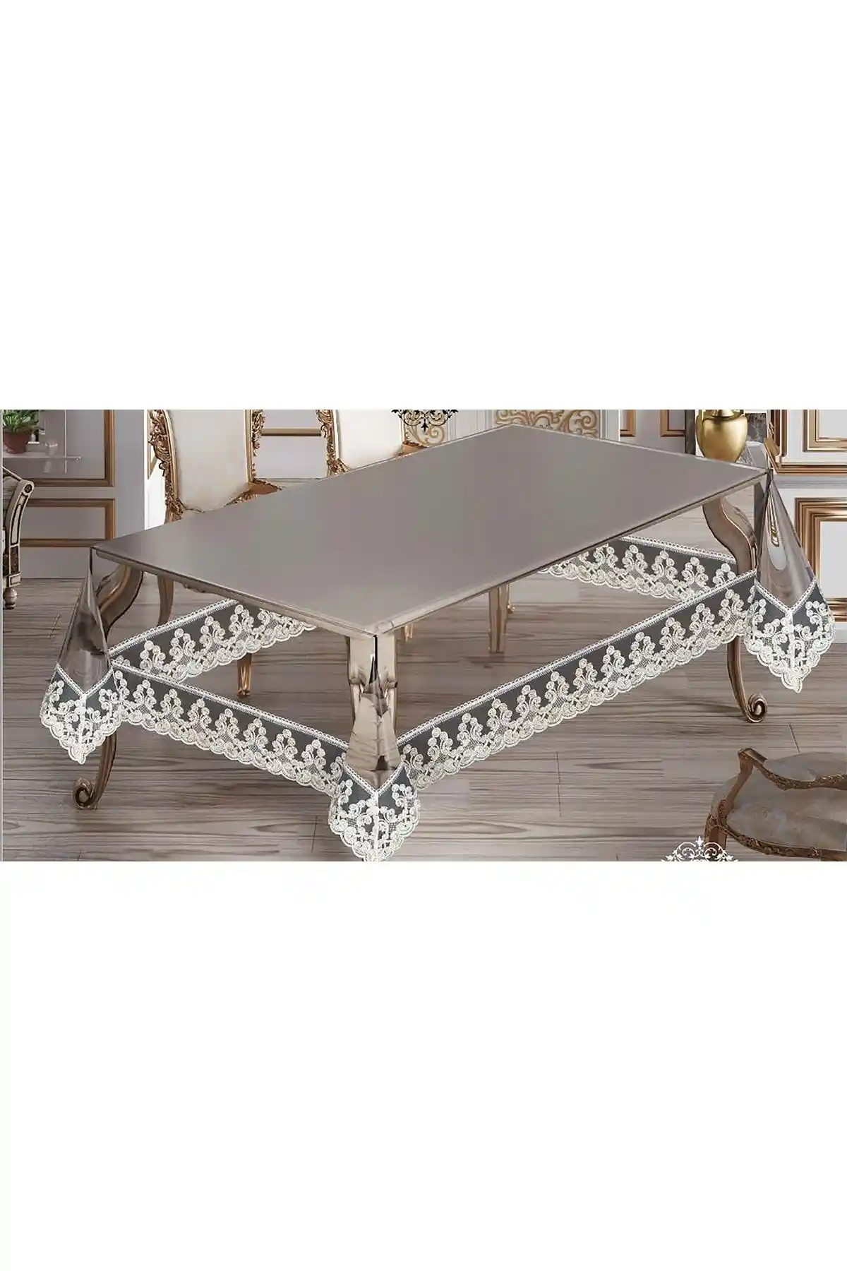 Haspen Filiz Silikon Şeffaf Fransız Güpürlü Masa Örtüsü Günlük ve Çeyizlik Kullanım İçin