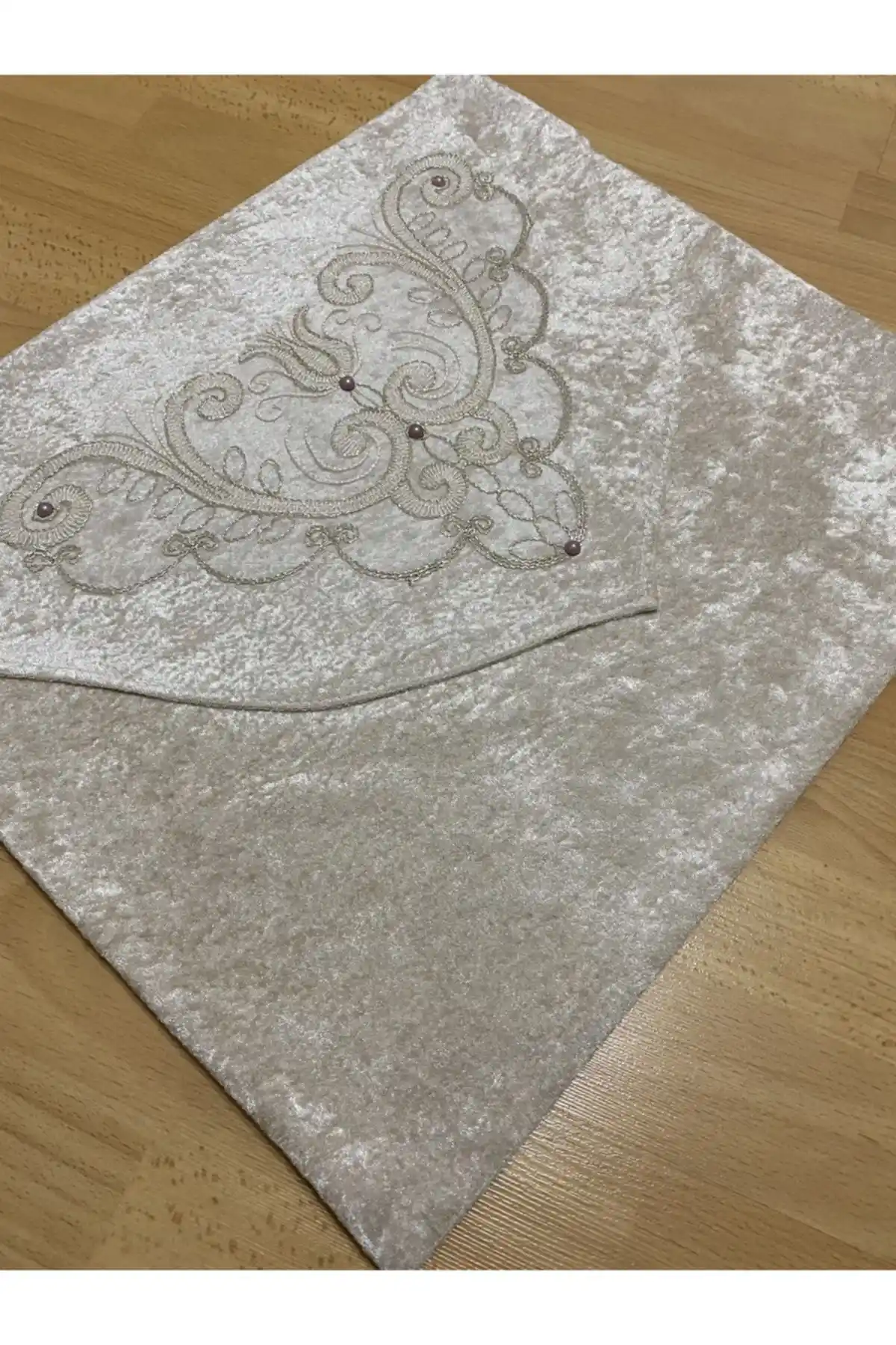 Kadife Fransız Güpürlü Dantel İnci İşlemeli Çeyizlik Lüks Bohça Seti