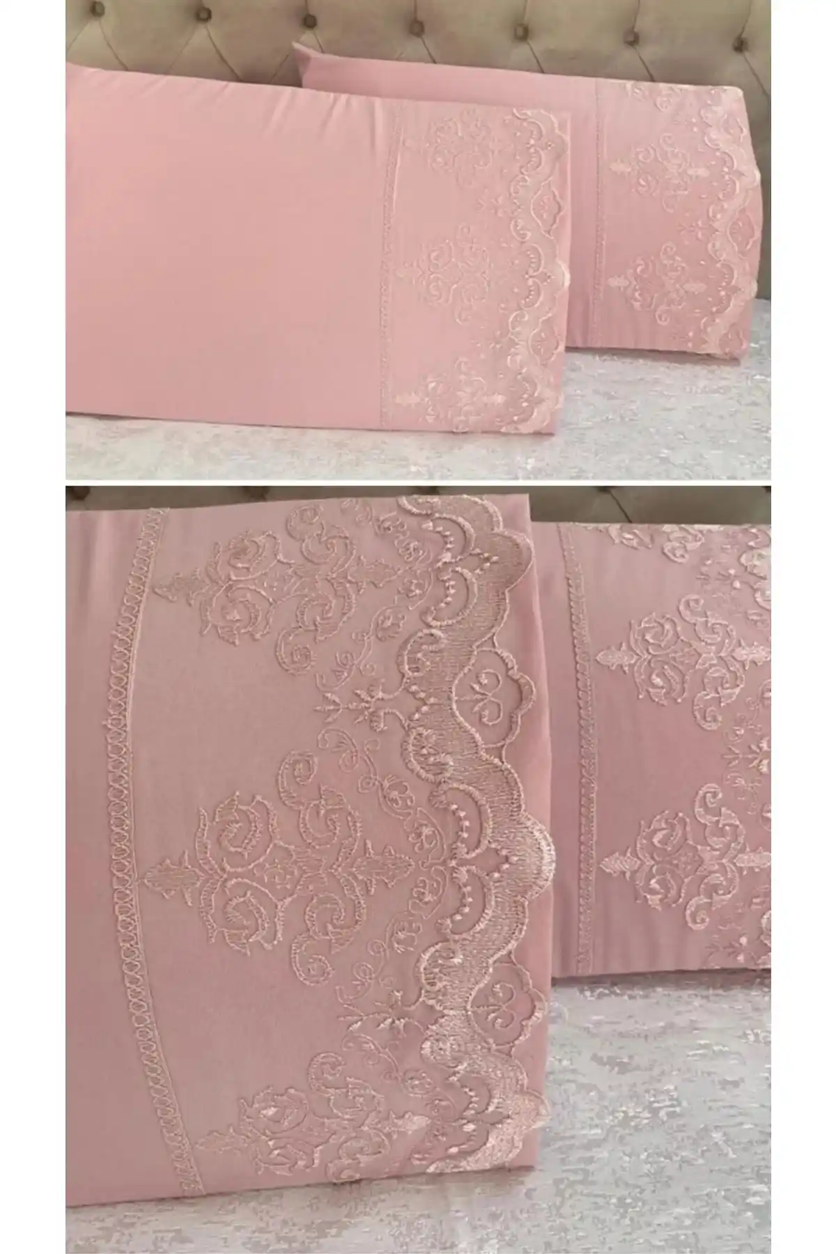 Mahidevran Güpürlü Pudra Yastık Kılıfı 2'li Set Modern ve Şık Yatak Odası Dekoru