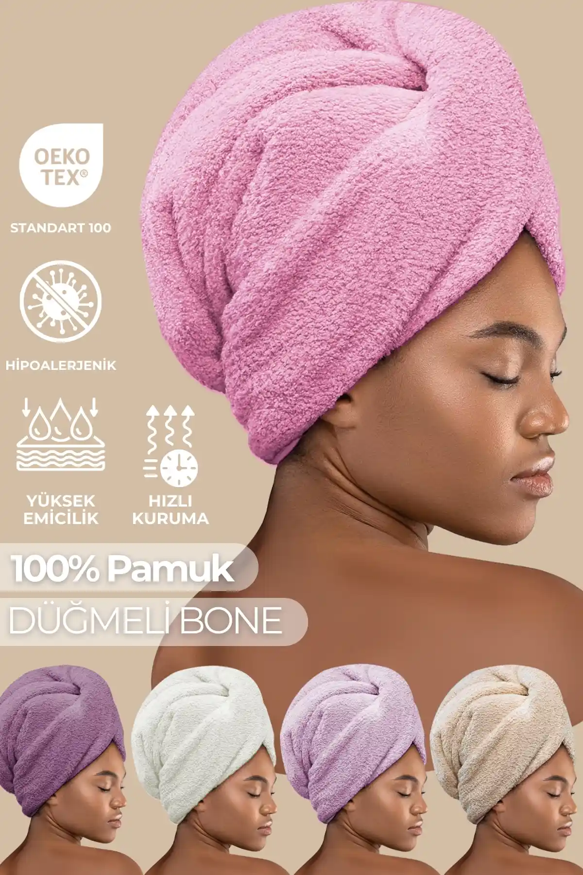 Miss Paris Home Düğme Lastikli Saç Havlusu: Şık ve Fonksiyonel Pamuklu Saç Bakım Aleti