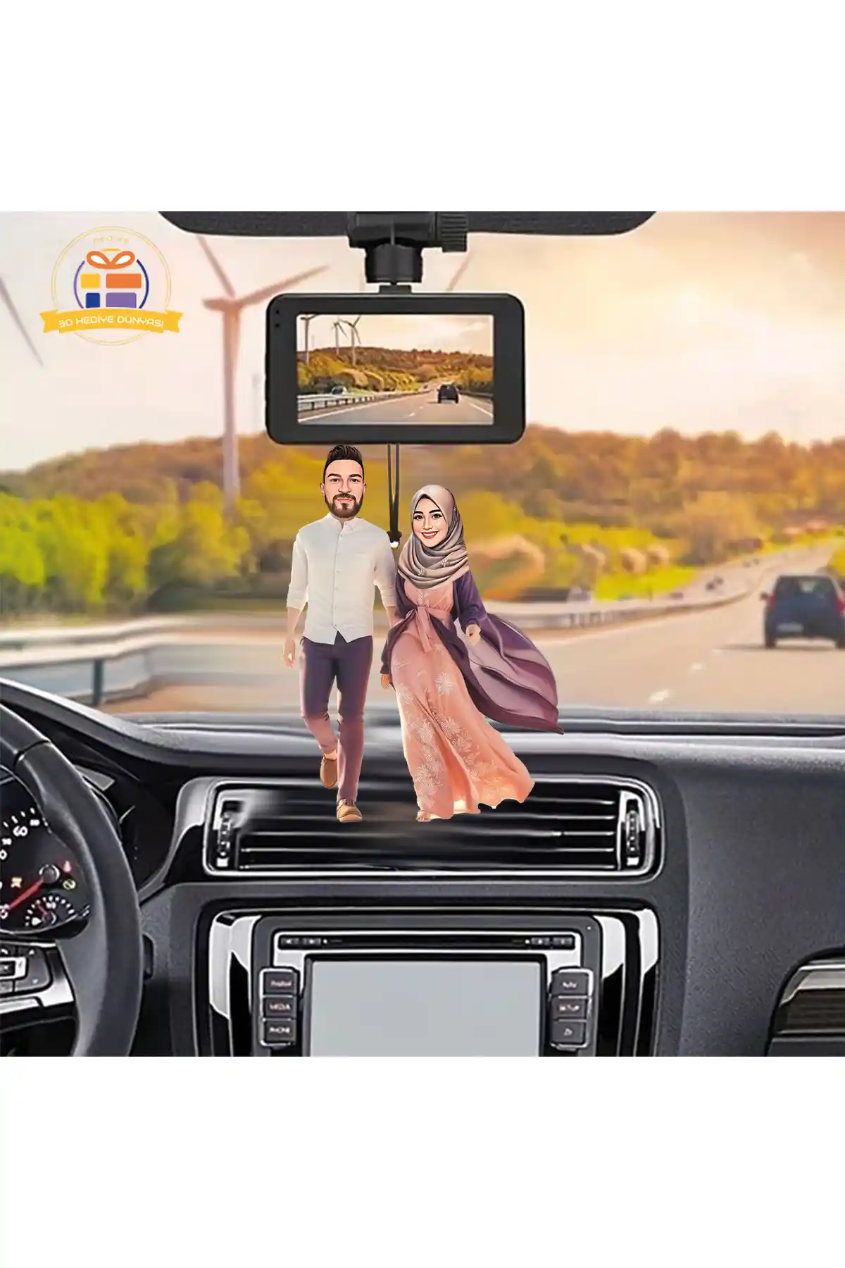 Modern 3D Tesettürlü Sevgili Karikatür Biblo ile Dekorasyonunuza Şıklık Katın