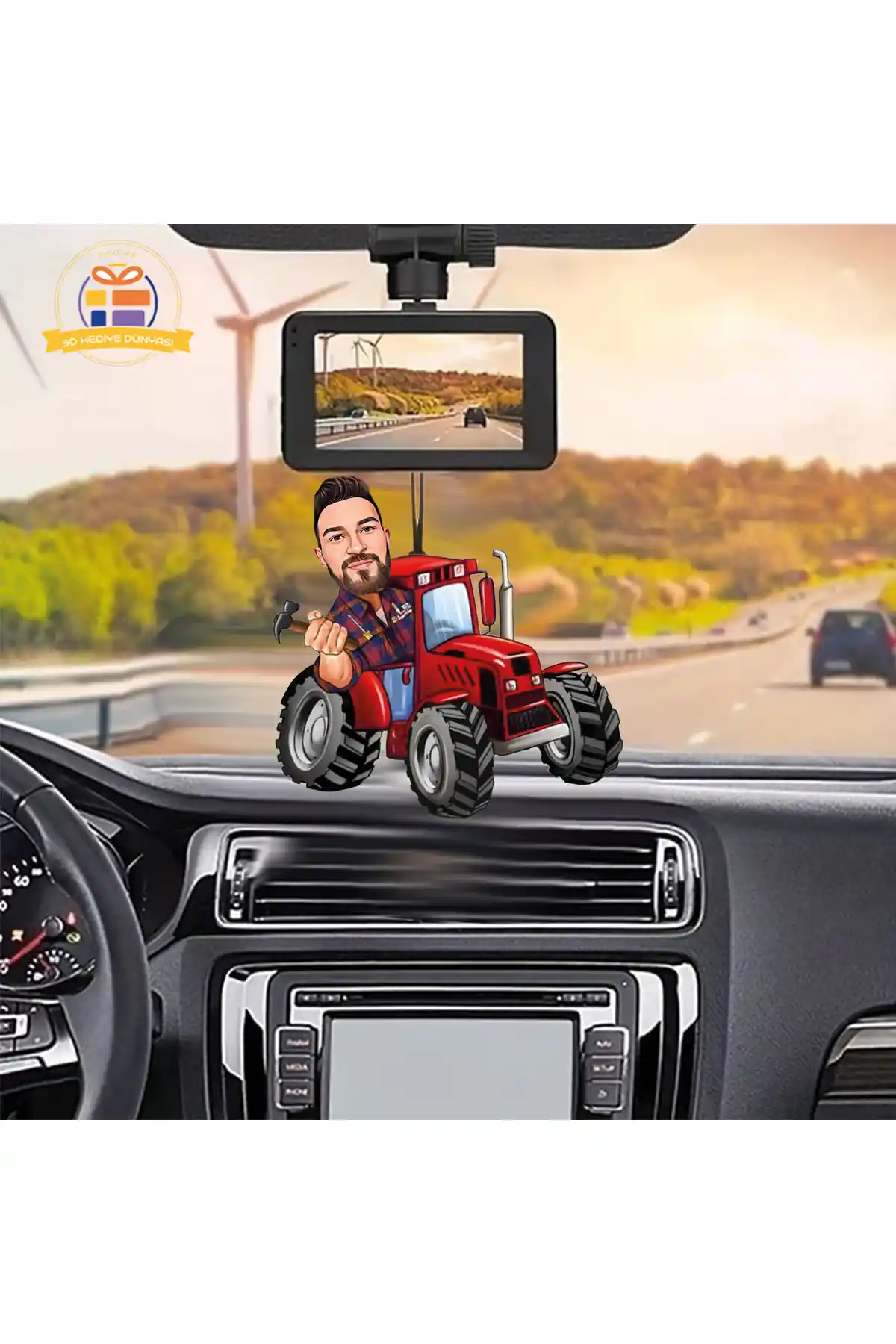 Modern ve Eğlenceli 3D Traktör Karikatür Çiftçi Motorlu Süs Aracınıza Şık Dokunuş