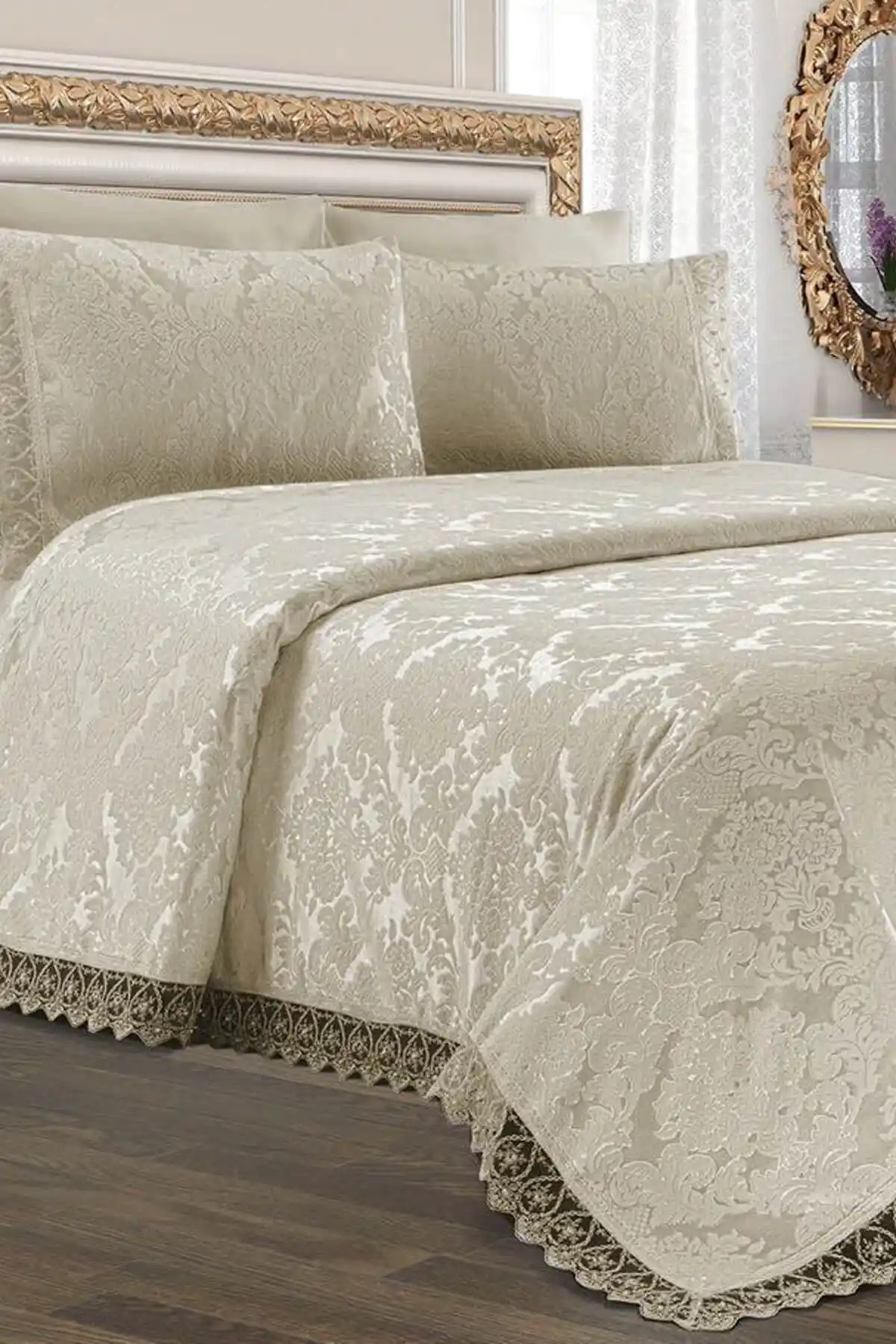 Pınar Alfima Şönil Güpürlü Çift Kişilik Yatak Örtüsü Estetik ve Konfor Sunar