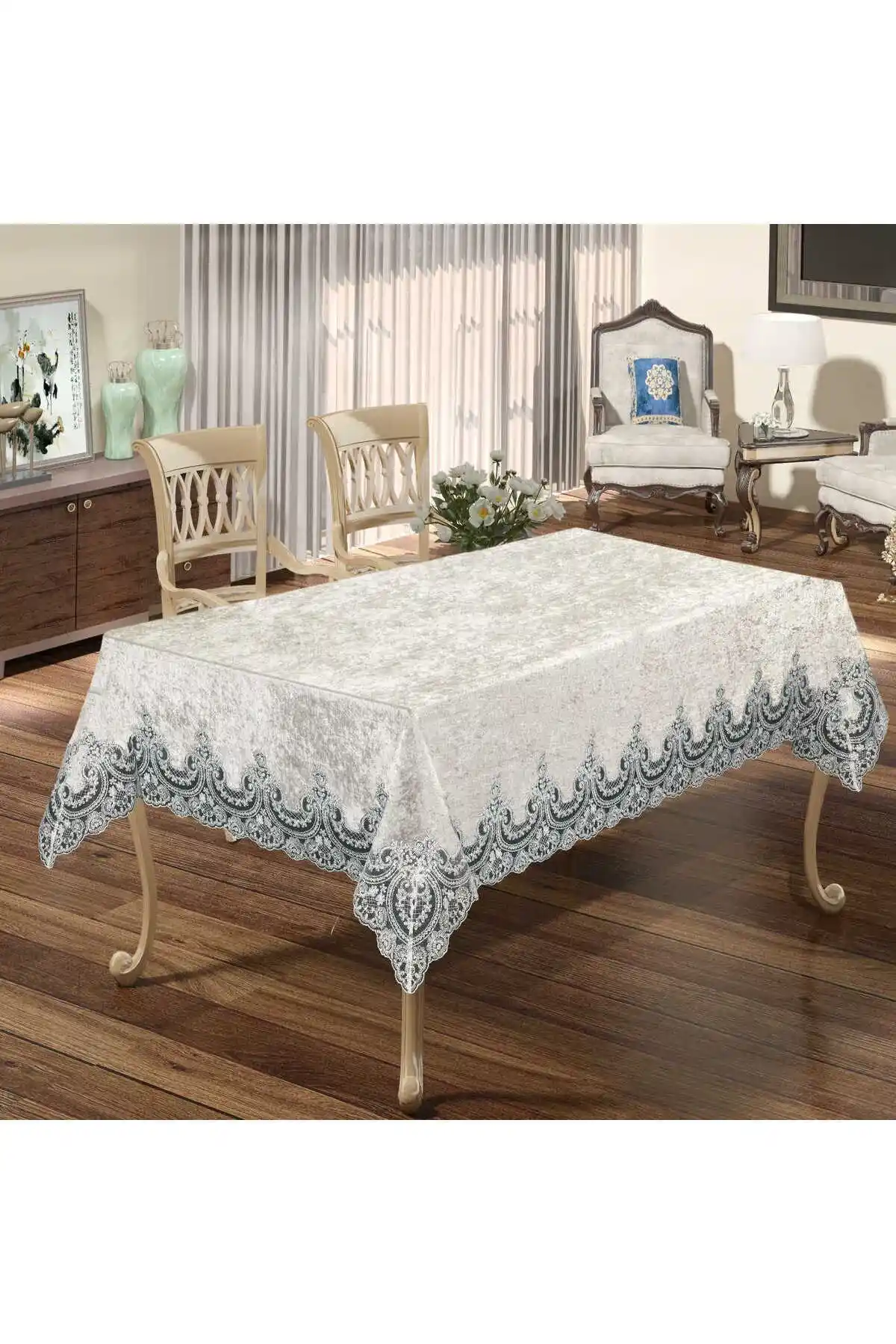 Zarif ve Dayanıklı Kareleva Fransız Güpürlü Masa Örtüsü - Şıklık ve Dayanıklılığı Bir Arada