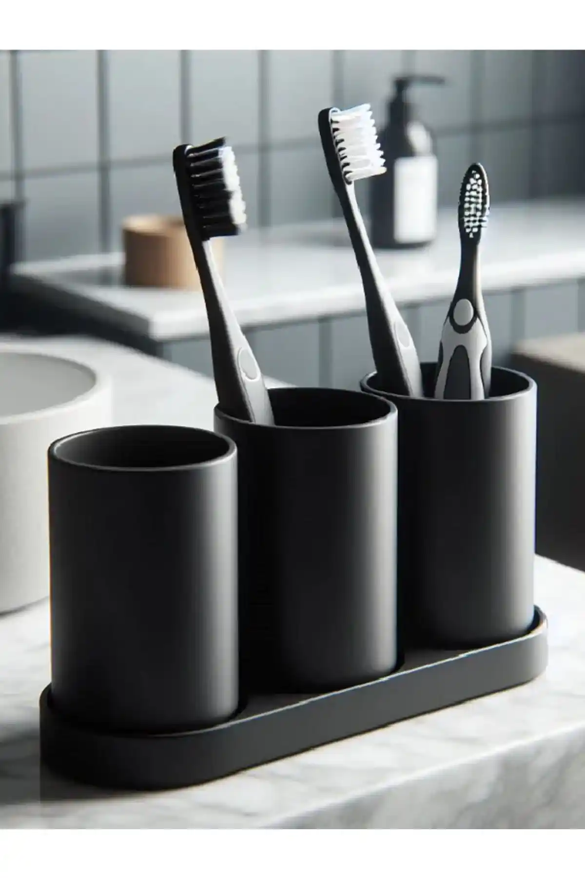 3DAKSESUAR 3 Bardaklı Diş Fırçası Tutucu Seti: Dayanıklı ve Şık Tasarım