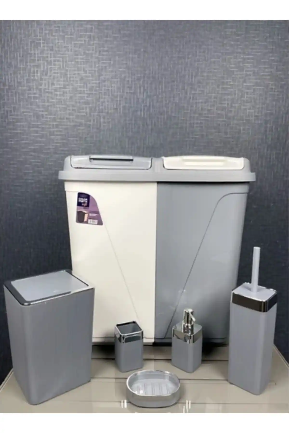 AHİR TİCARET 6 Parça Kirli Çamaşır Sepeti ve Modern Banyo Seti - Dayanıklı ve Estetik