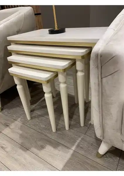 Akset 4Lü Lüx Zigon Sehpa Krem Gold: Şıklık ve Fonksiyonelliğin Modern Buluşması