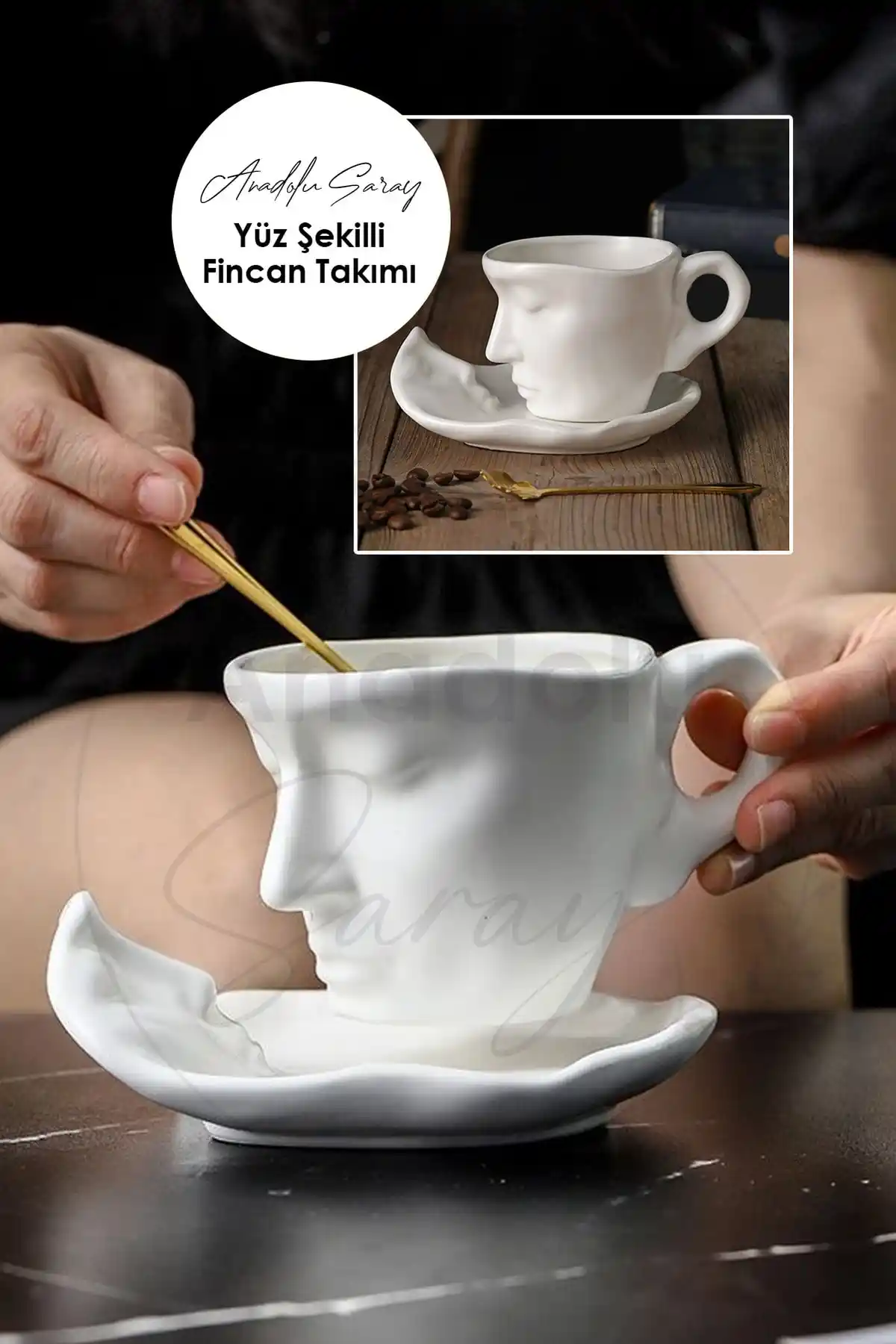 Anadolu Saray Çarşısı İskandinav Yüz Şekilli Seramik Fincan Takımı - Estetik ve Fonksiyonel