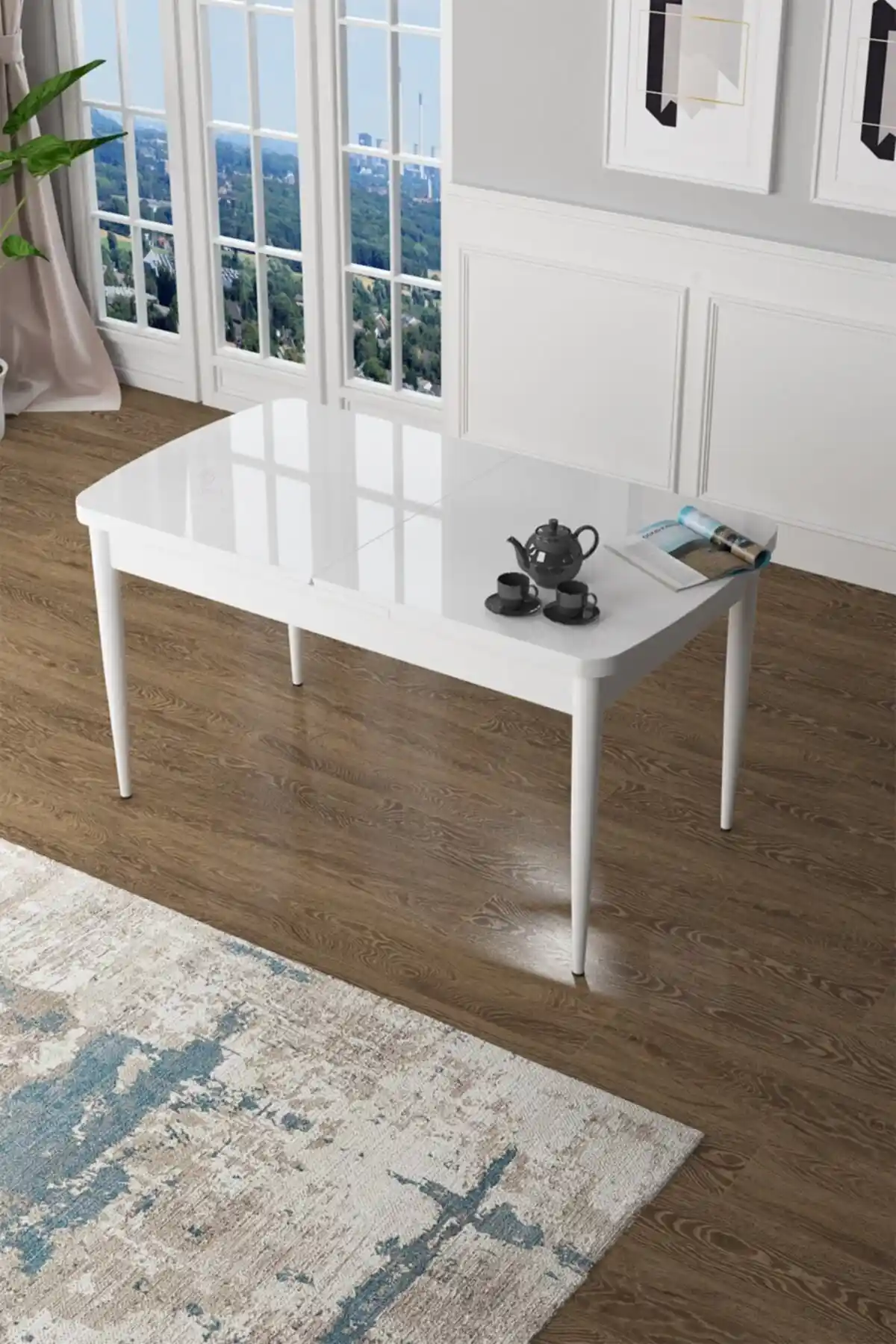 Canisa Concept Zen Serisi 80x132 Açılabilir MDF Beyaz Modern Mutfak Masası