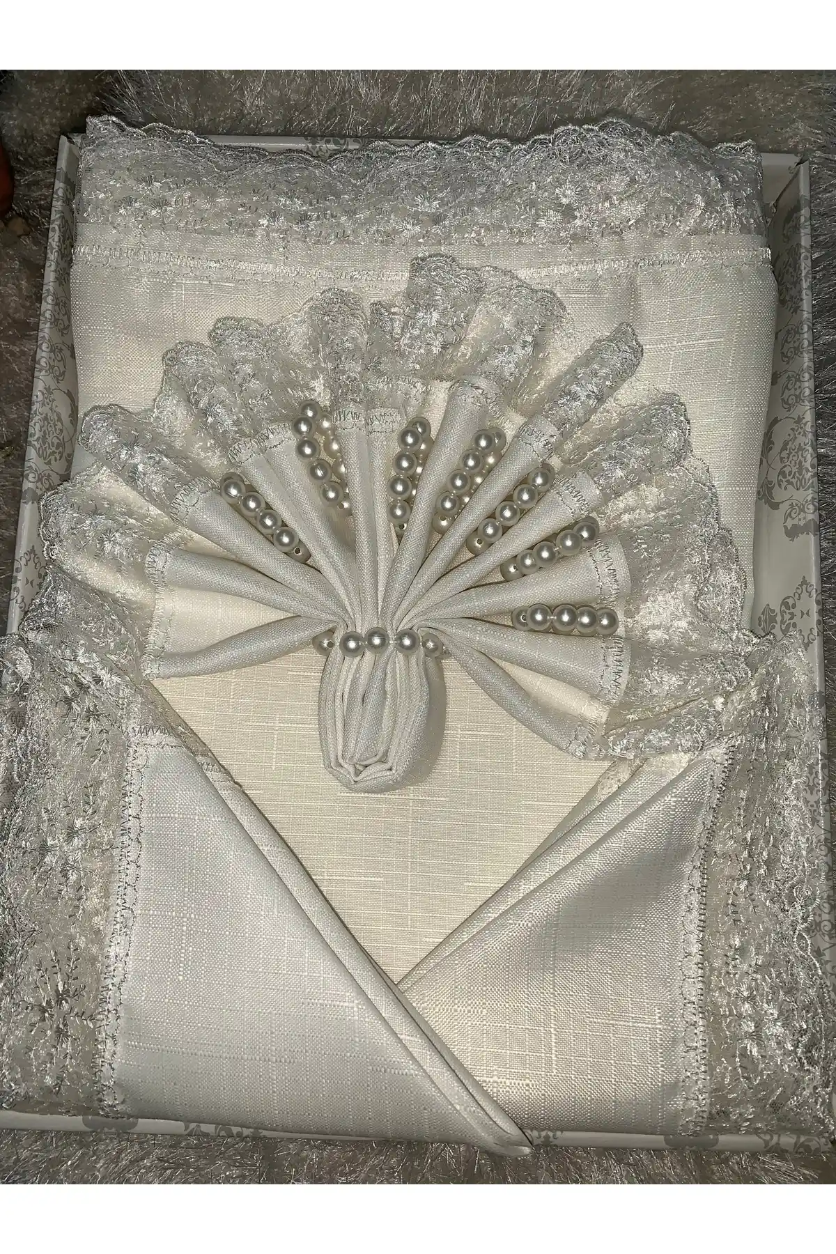 Cardea Home Collection 12 Kişilik Şantuk Kumaş Masa Örtüsü Takımı 26 Parça Bej