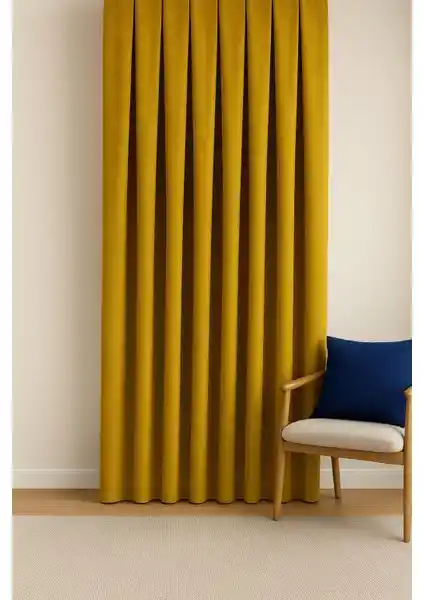 Cortibo Barcelona Kadife Dokulu Koyu Sarı Fon Perde | Modern ve Fonksiyonel Tasarım