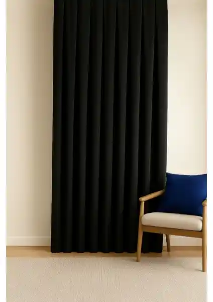 Cortibo Barcelona Kadife Dokulu Siyah Fon Perde Pilesiz Modeli 80x250 cm