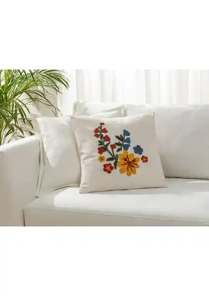 English Home Lana Pamuk Dekoratif Tekli Kırlent 45x45 cm Doğal Renkli Konforlu Tasarım