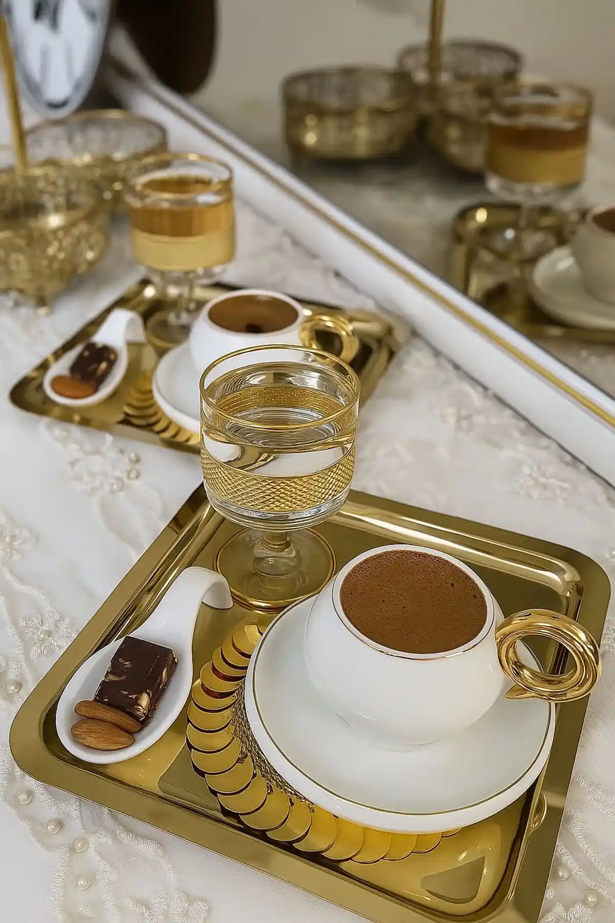 Fabrication 6'lı Gold Tek Taraflı Düz Kare Paslanmaz Çelik Sunum Tepsisi