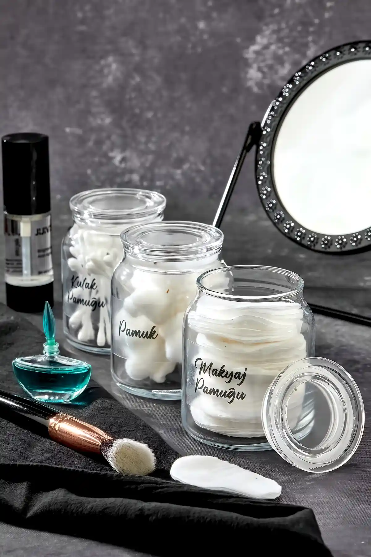 FBZhome 3'lü Cam Pamukluk Seti 300 ml: Dayanıklı ve Şeffaf Banyo Düzenleyici