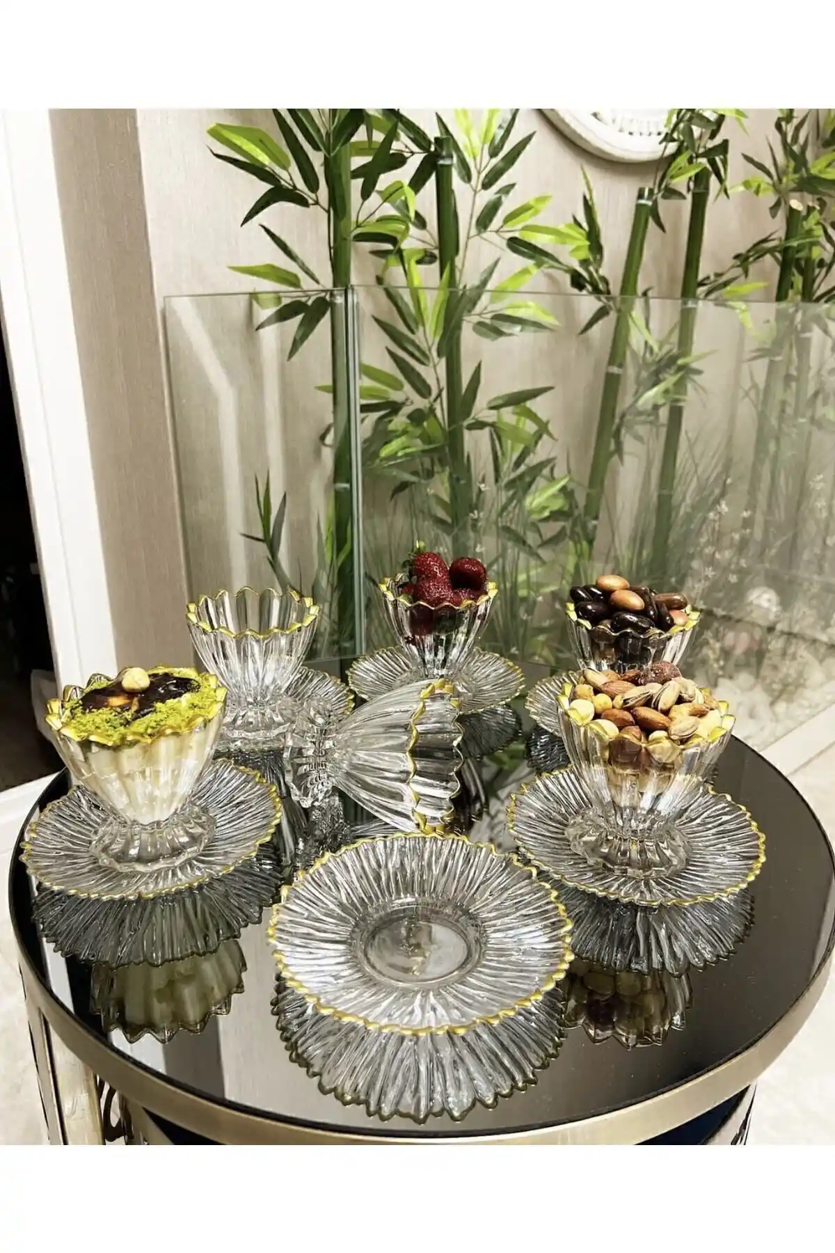 Genel Markalar 6 Kişilik 12 Parça Lüks Yaldızlı Ayaklı Cam Çerezlik Seti