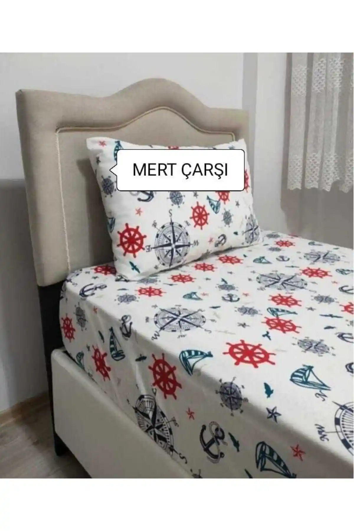 Genel Markalar Tek Kişilik Ranforce Lastikli Çarşaf Takımı Denizci Desenli, Dayanıklı ve Konforlu