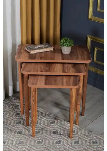 Gold Falez Zigon Sehpa Ahşap Torna Ayak Ceviz Rengi 3 Boyutlu Fonksiyonel Tasarım