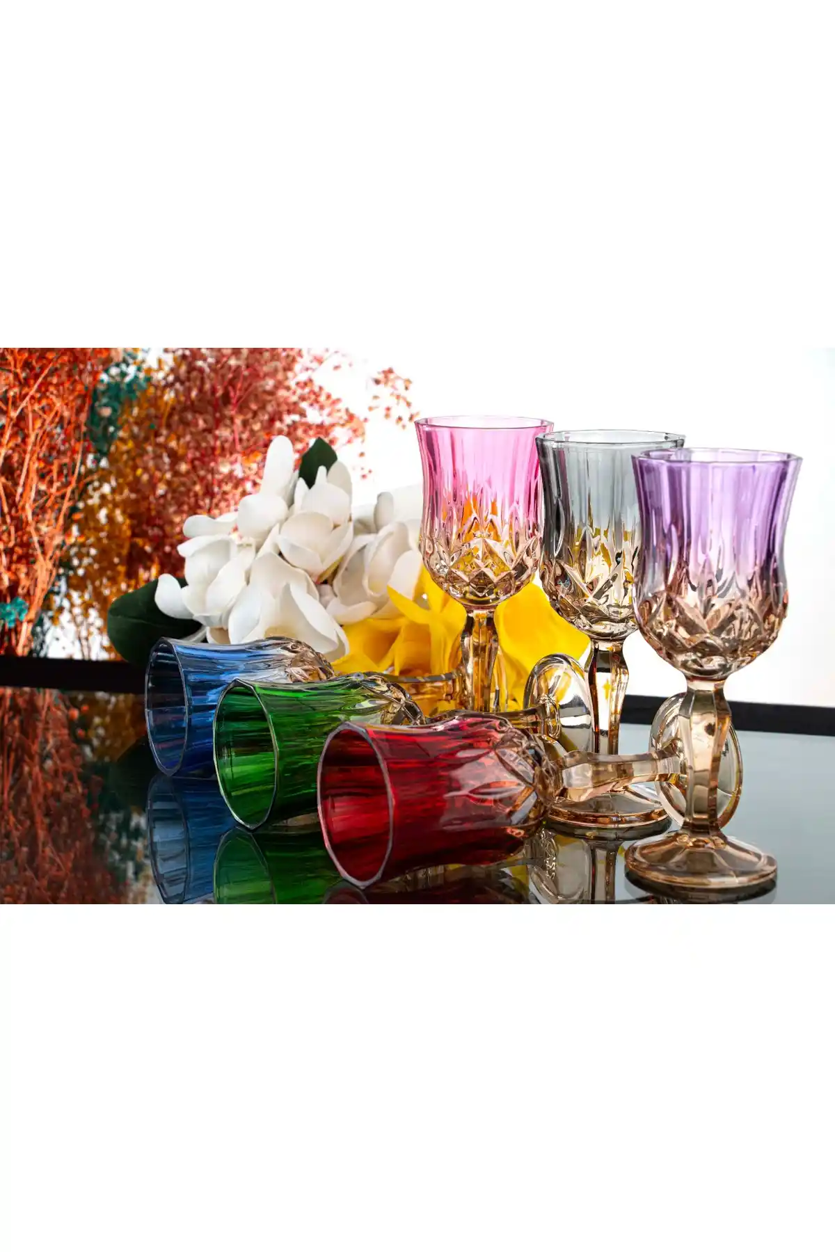 Home Rengarenk 6'lı Kristal Ayaklı Kahve Yanı Bardağı Seti - Şık ve Dayanıklı Tasarım