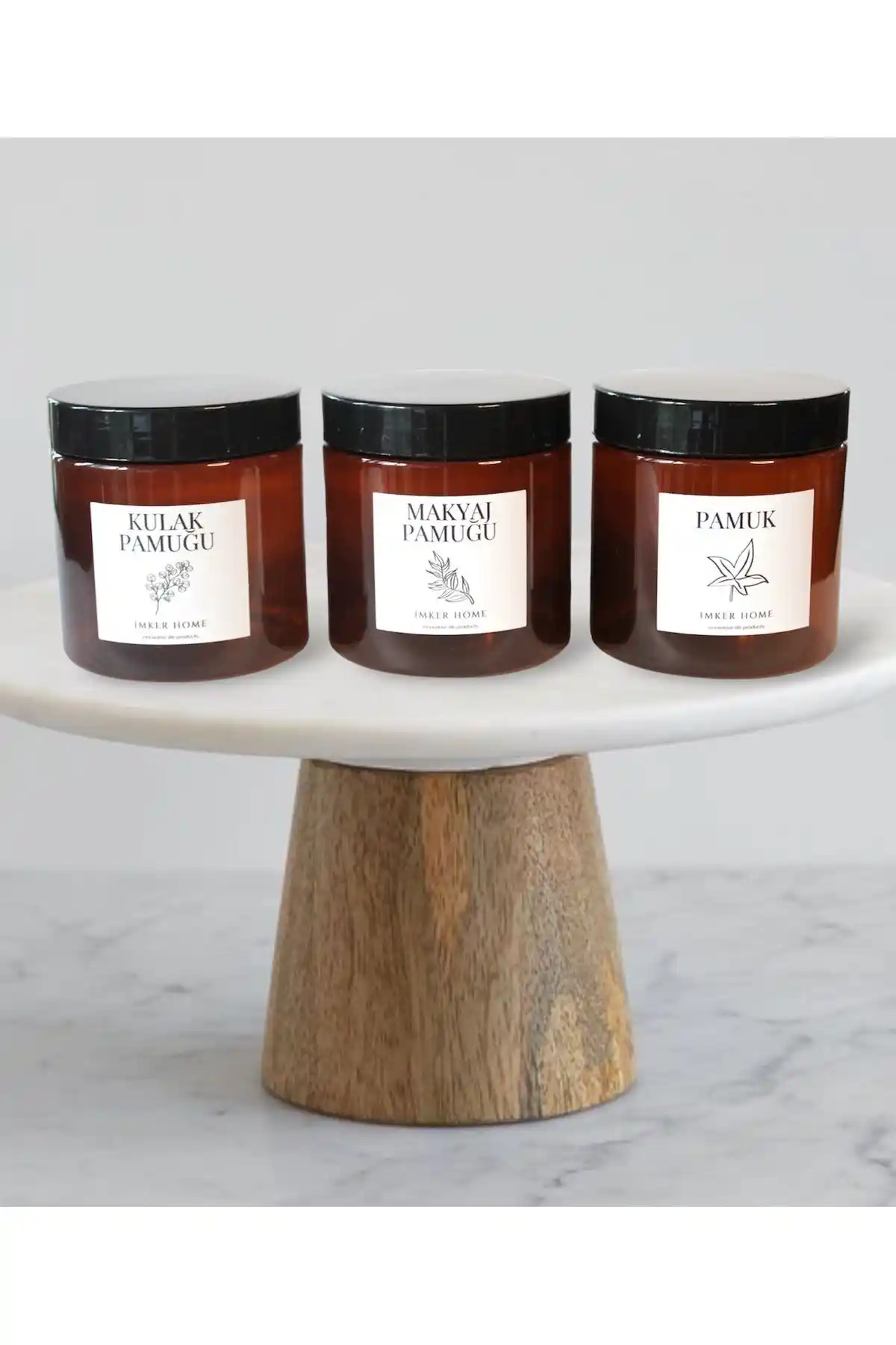 IMKER HOME Amber Kulak ve Makyaj Pamuğu Kavanozu ile Banyo ve Makyaj Alanında Düzen