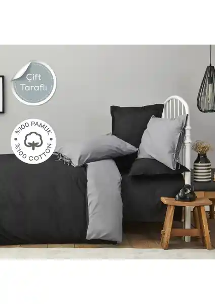 Karaca Home Basic Siyah Koyu Gri %100 Pamuk Çift Taraflı Çift Kişilik Nevresim Takımı Özellikleri