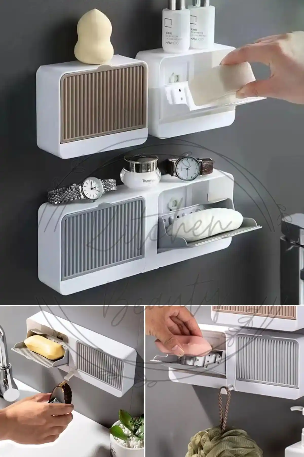 Kitchen Beauty Yapışkanlı Çift Bölmeli Kapaklı Sabunluk ile Mutfak ve Banyo Düzeni