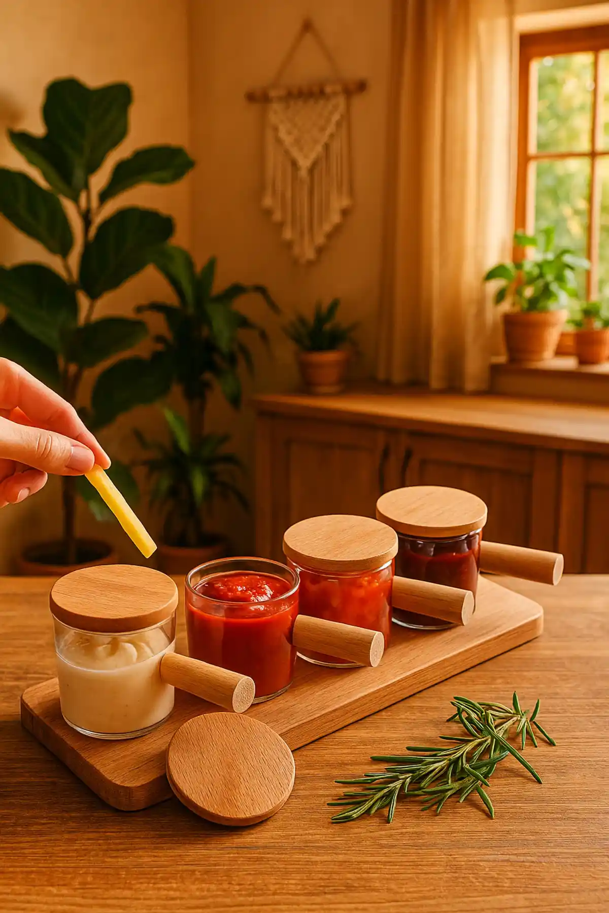 Kitchen Life 4'lü Ahşap Kapaklı Standlı 80 ml Reçellik Sosluk Seti