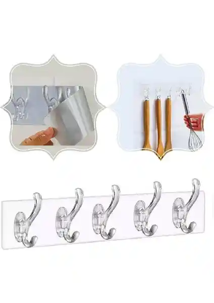 Kitchen Live 5'li Yapışkanlı Şeffaf Duvar Askısı ile Pratik ve Estetik Düzen Çözümü